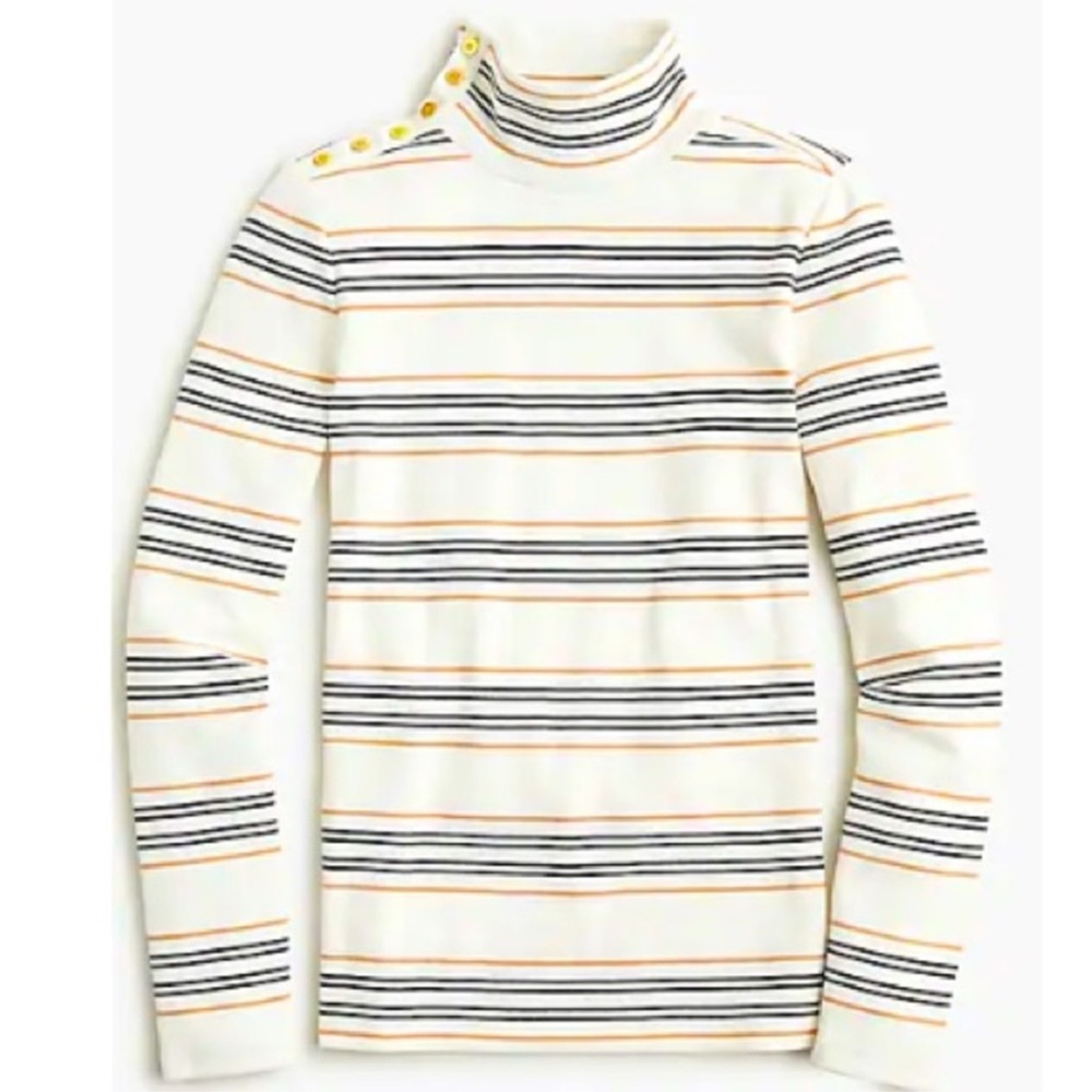 J Crew Striped Perfect Fit Ribbed Turtleneck Buttons Long Sleeve White Medium